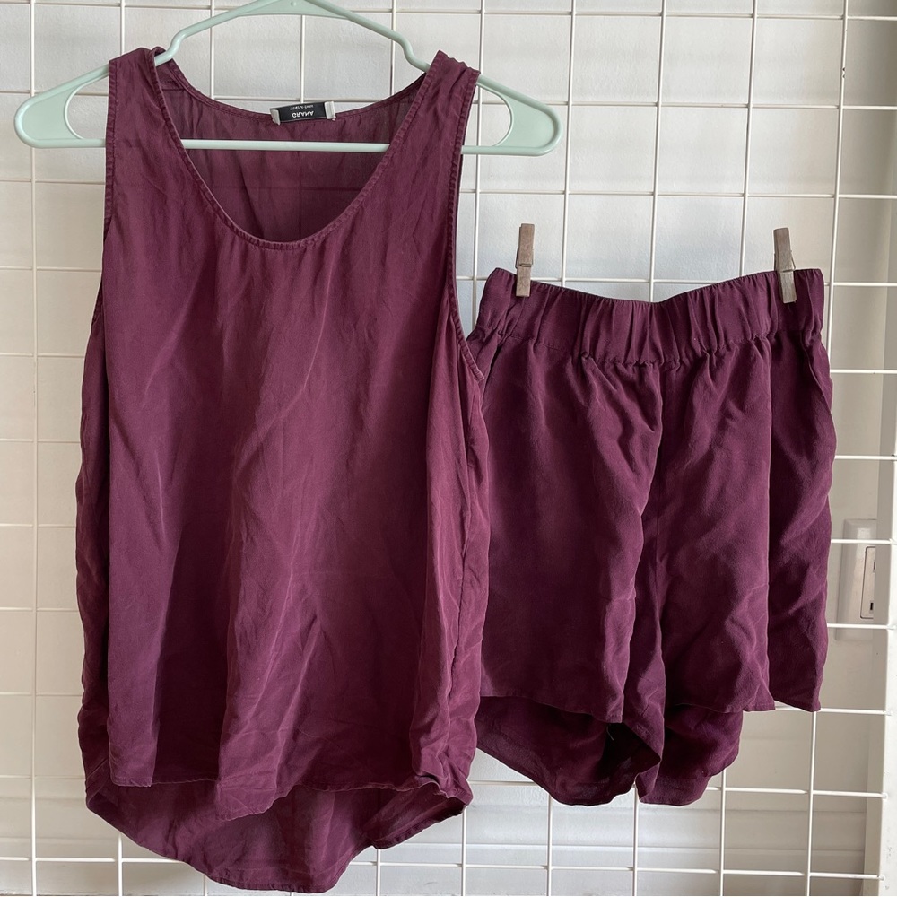 Grana burgundy silk tank and shorts set